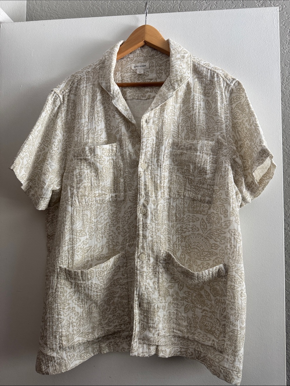 Sun + Stone Cream Printed Short-Sleeve Shirt Jacket